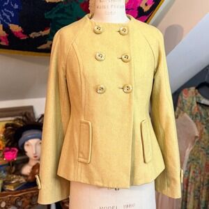 VTG Mossimo Adorable Chartreuse Double Breasted Wool Pea Coat Jacket Size S